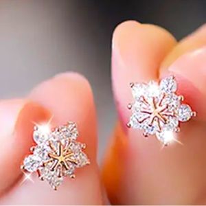 14k rose gold plated sparking snowflake earrings with rhinestones NWT